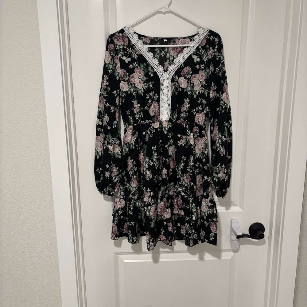 Floral Black and Pink Mini Dress